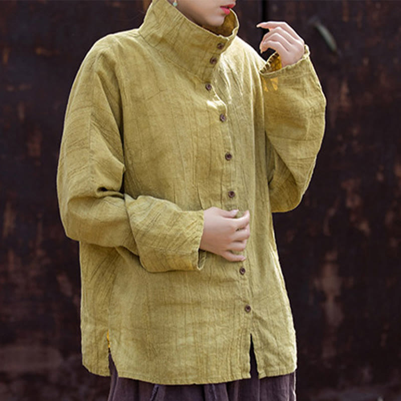 Cárdigan de algodón estilo chino con cuello alto teñido de Buddha Stones y ramio - image 3