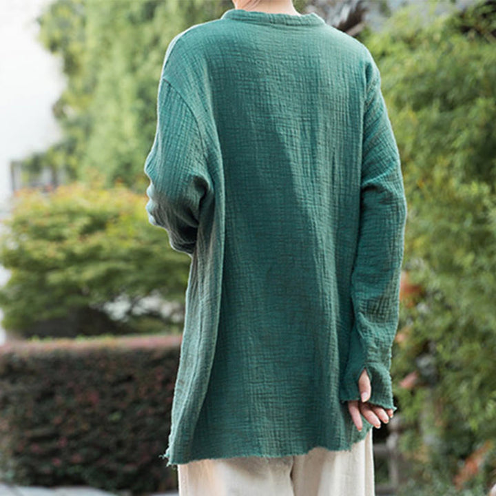Buddha Stones Ropa de lino y algodón con lavado a la arena de doble capa, literaria y artística - image 35