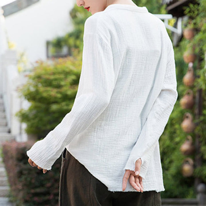 Buddha Stones Ropa de lino y algodón con lavado a la arena de doble capa, literaria y artística - image 24