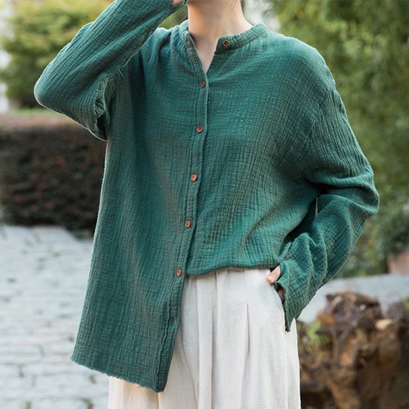 Buddha Stones Ropa de lino y algodón con lavado a la arena de doble capa, literaria y artística - image 29