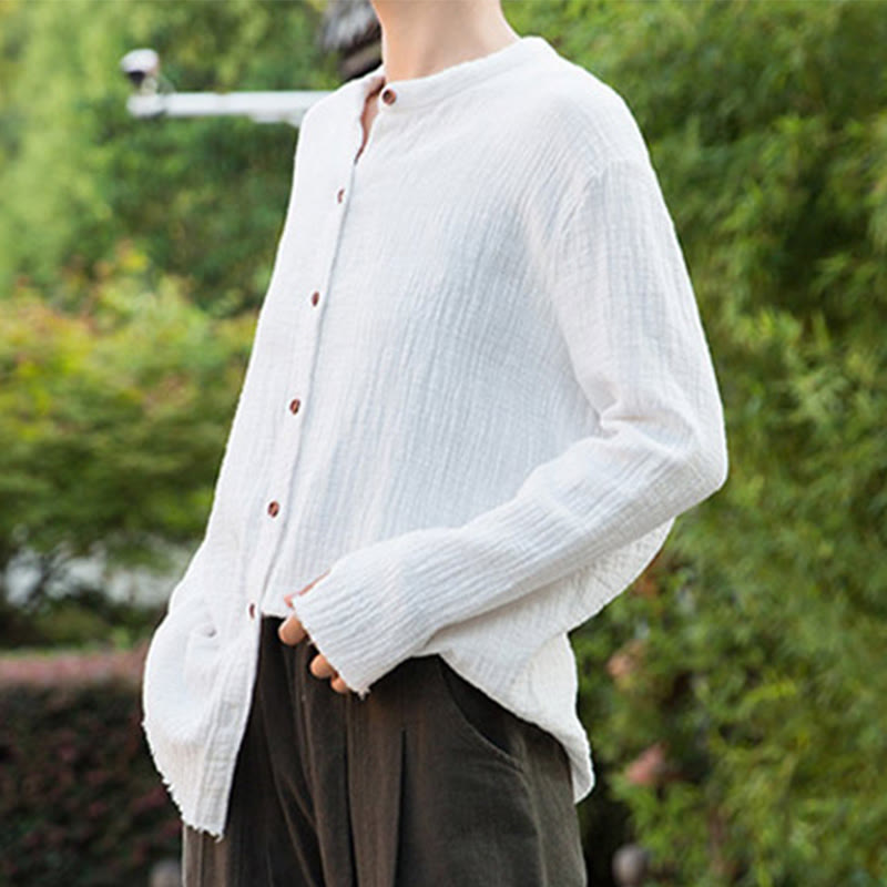 Buddha Stones Ropa de lino y algodón con lavado a la arena de doble capa, literaria y artística - image 23