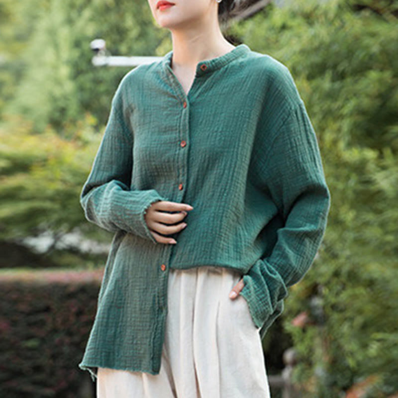 Buddha Stones Ropa de lino y algodón con lavado a la arena de doble capa, literaria y artística - image 33