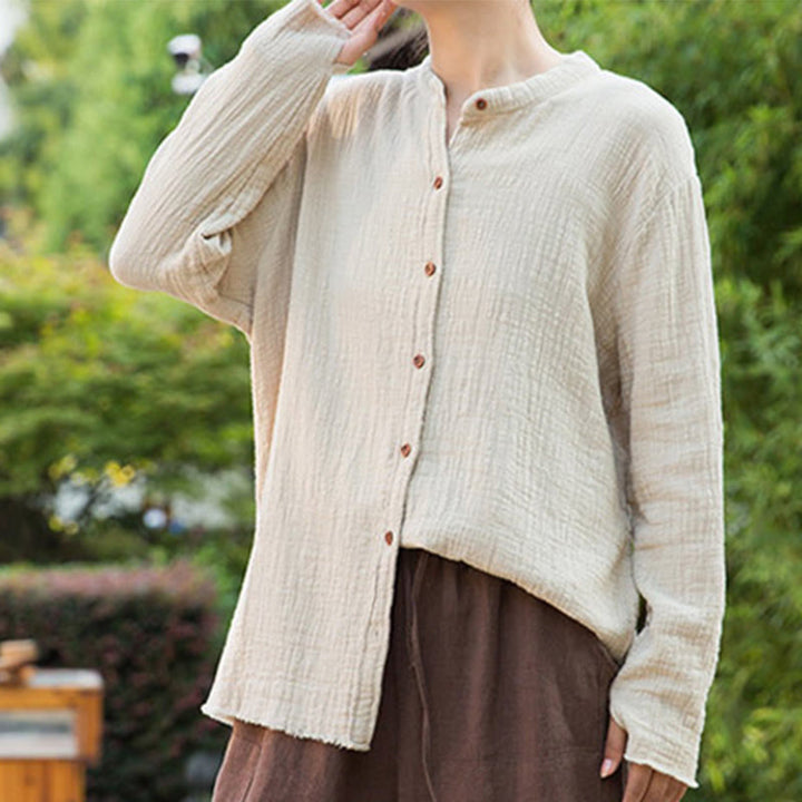 Buddha Stones Ropa de lino y algodón con lavado a la arena de doble capa, literaria y artística - image 5