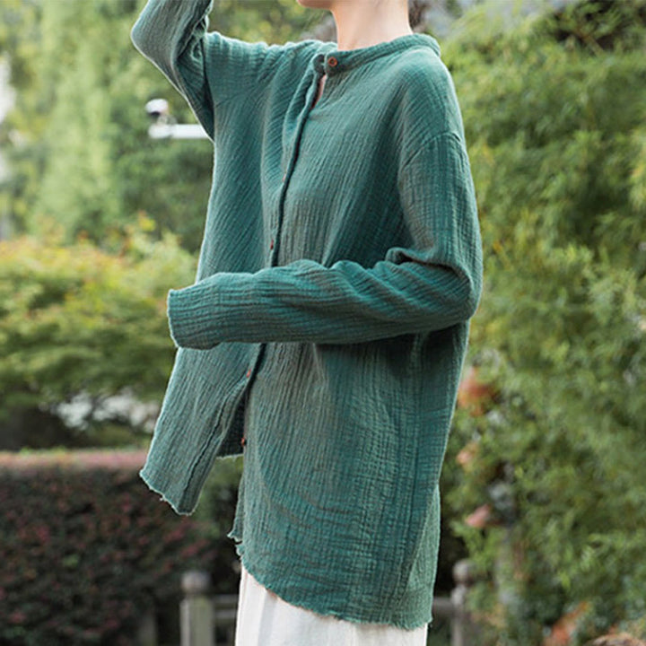 Buddha Stones Ropa de lino y algodón con lavado a la arena de doble capa, literaria y artística - image 31