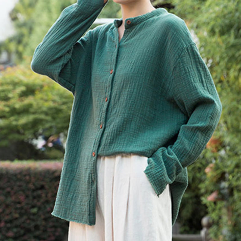 Buddha Stones Ropa de lino y algodón con lavado a la arena de doble capa, literaria y artística - image 28