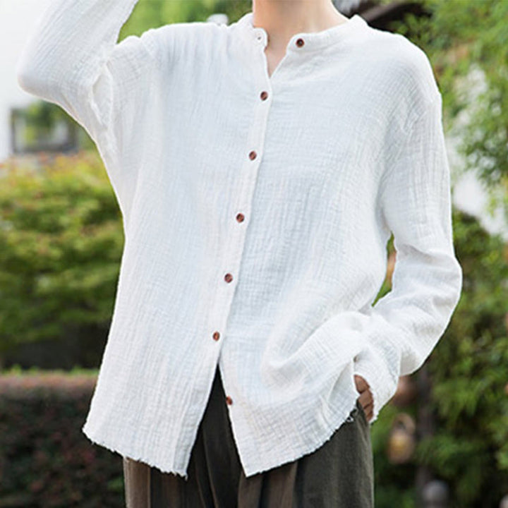 Buddha Stones Ropa de lino y algodón con lavado a la arena de doble capa, literaria y artística - image 16