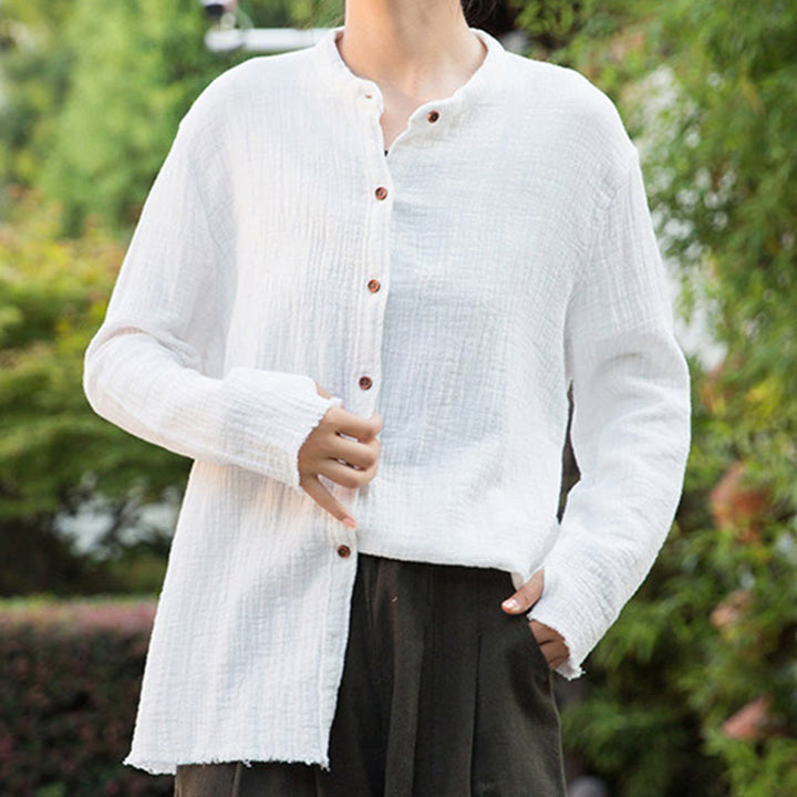 Buddha Stones Ropa de lino y algodón con lavado a la arena de doble capa, literaria y artística - image 18