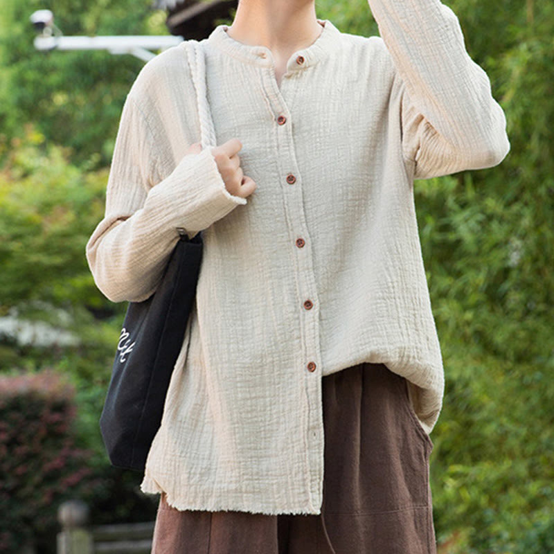 Buddha Stones Ropa de lino y algodón con lavado a la arena de doble capa, literaria y artística - image 2