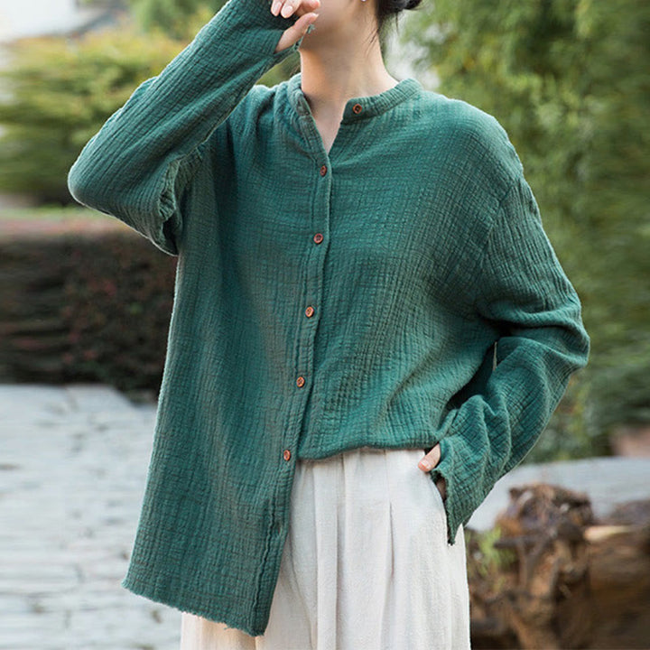 Buddha Stones Ropa de lino y algodón con lavado a la arena de doble capa, literaria y artística - image 27