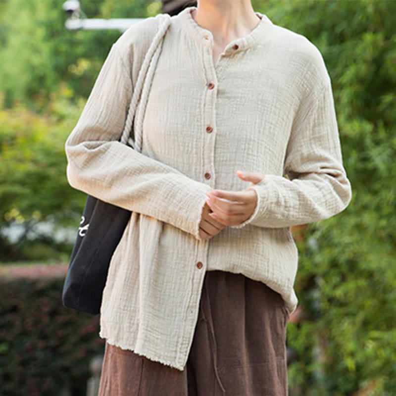 Buddha Stones Ropa de lino y algodón con lavado a la arena de doble capa, literaria y artística - image 8