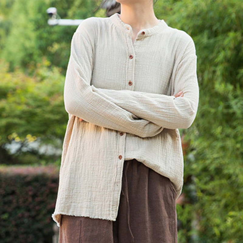 Buddha Stones Ropa de lino y algodón con lavado a la arena de doble capa, literaria y artística - image 9