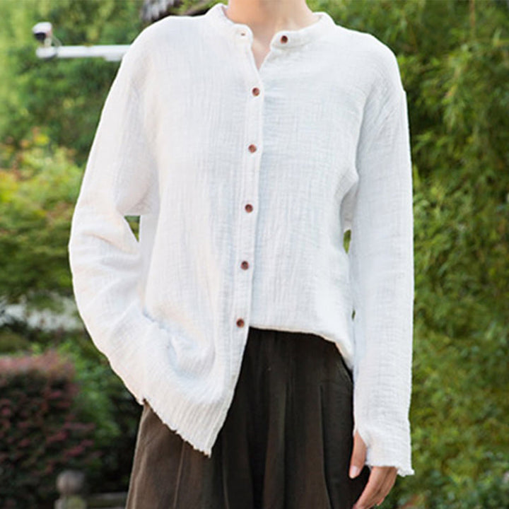 Buddha Stones Ropa de lino y algodón con lavado a la arena de doble capa, literaria y artística - image 19