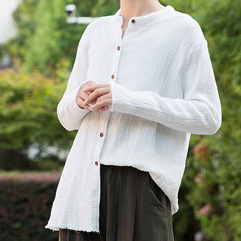 Buddha Stones Ropa de lino y algodón con lavado a la arena de doble capa, literaria y artística - image 20