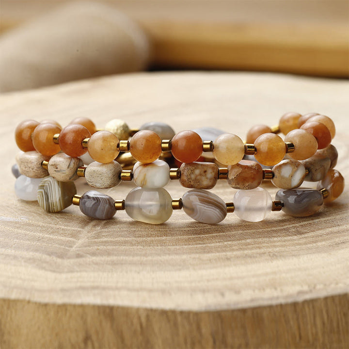 Pulsera creativa de triple vuelta con piedra del emperador, ágata roja y ágata de Botsuana y Buddha Stones