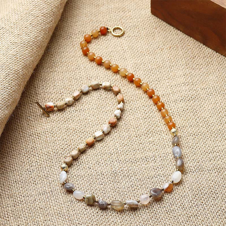 Pulsera creativa de triple vuelta con piedra del emperador, ágata roja y ágata de Botsuana y Buddha Stones