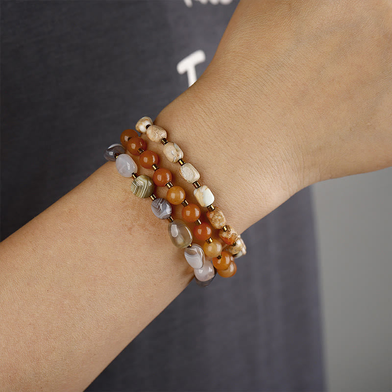 Pulsera creativa de triple vuelta con piedra del emperador, ágata roja y ágata de Botsuana y Buddha Stones