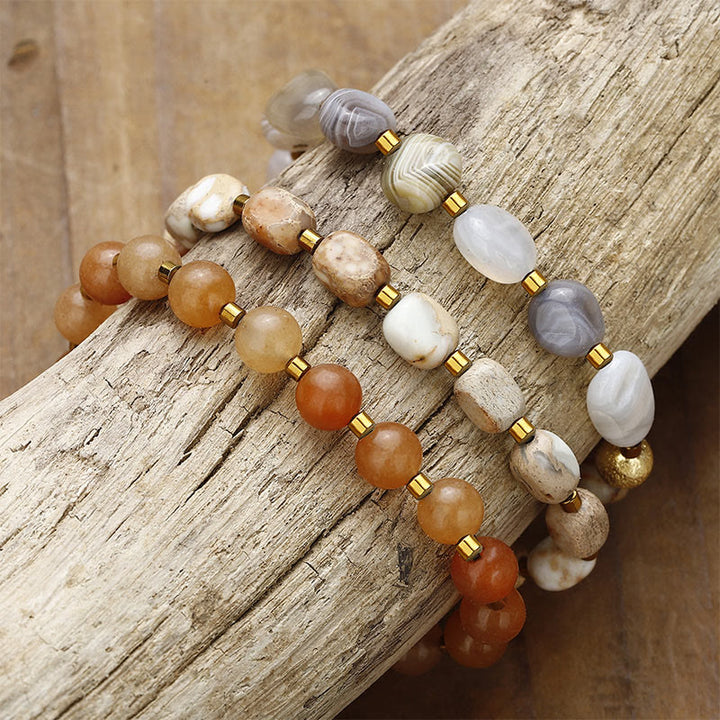Pulsera creativa de triple vuelta con piedra del emperador, ágata roja y ágata de Botsuana y Buddha Stones