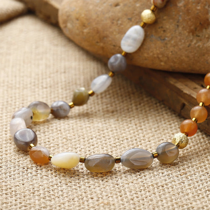 Pulsera creativa de triple vuelta con piedra del emperador, ágata roja y ágata de Botsuana y Buddha Stones