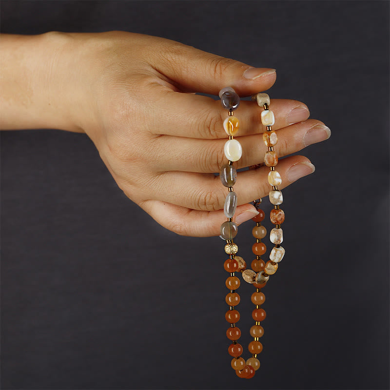 Pulsera creativa de triple vuelta con piedra del emperador, ágata roja y ágata de Botsuana y Buddha Stones