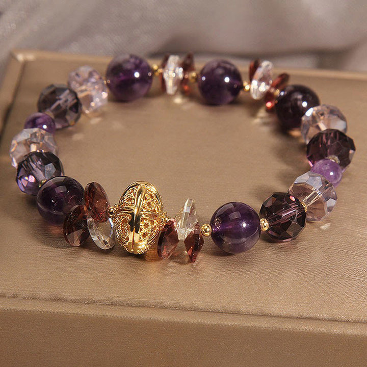 Pulsera de paz interior y sanación con Buddha Stones, amatista, cristal rojo, cristal blanco y calabaza