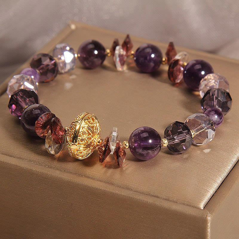 Pulsera de paz interior y sanación con Buddha Stones, amatista, cristal rojo, cristal blanco y calabaza