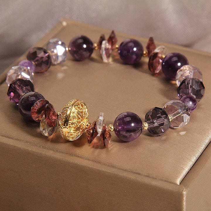 Pulsera de paz interior y sanación con Buddha Stones, amatista, cristal rojo, cristal blanco y calabaza
