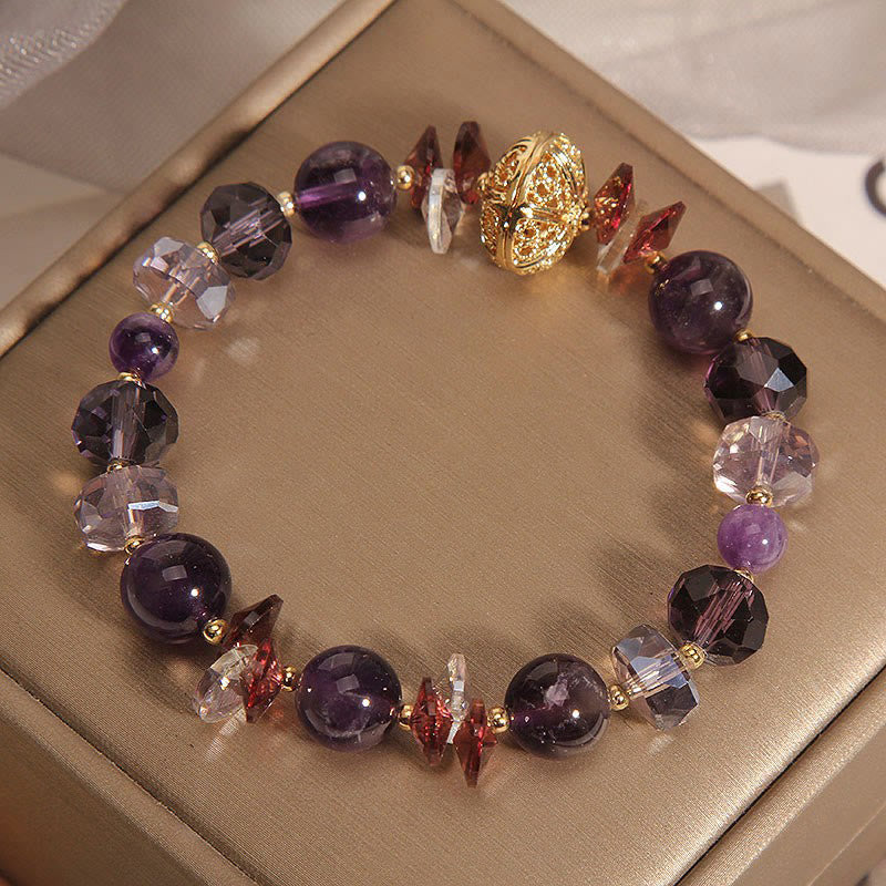 Pulsera de paz interior y sanación con Buddha Stones, amatista, cristal rojo, cristal blanco y calabaza