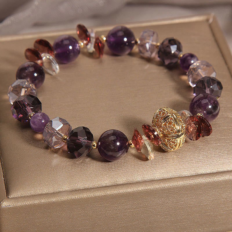 Pulsera de paz interior y sanación con Buddha Stones, amatista, cristal rojo, cristal blanco y calabaza
