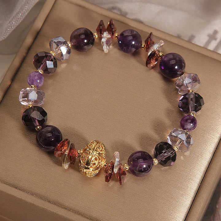 Pulsera de paz interior y sanación con Buddha Stones, amatista, cristal rojo, cristal blanco y calabaza
