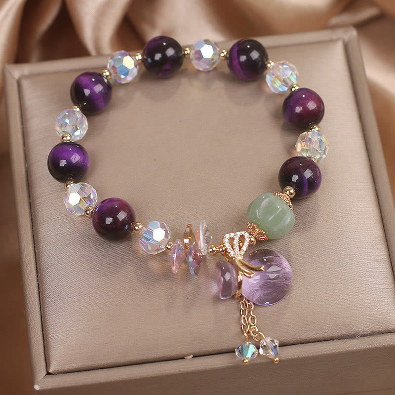 Pulsera de valentía con Buddha Stones, ojo de tigre morado, cristal blanco, amatista y jade
