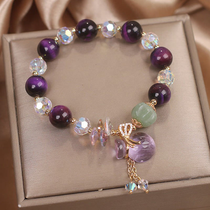 Pulsera de valentía con Buddha Stones, ojo de tigre morado, cristal blanco, amatista y jade