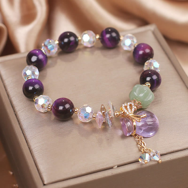 Pulsera de valentía con Buddha Stones, ojo de tigre morado, cristal blanco, amatista y jade