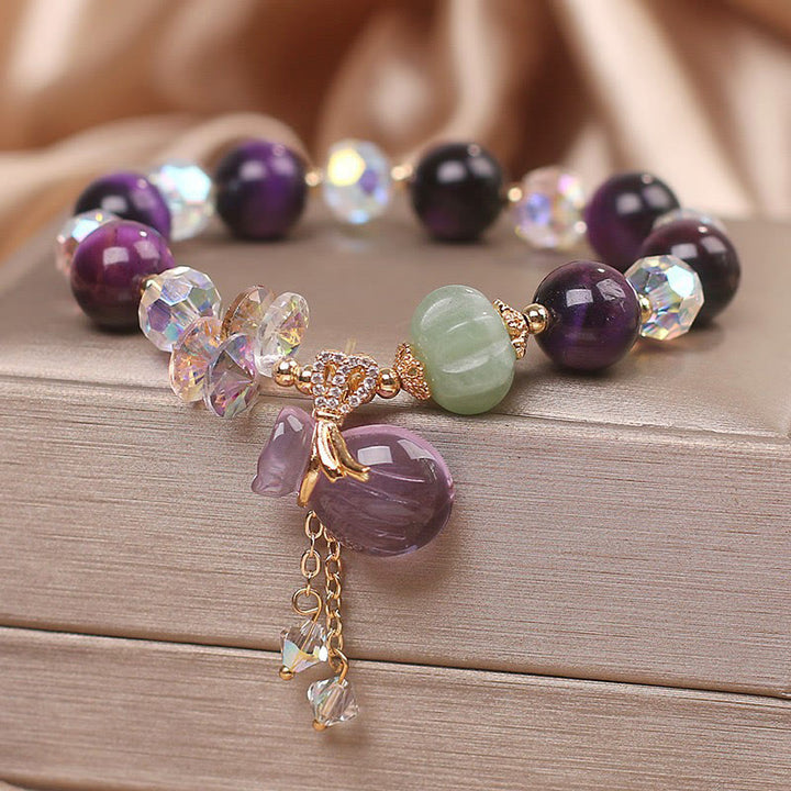 Pulsera de valentía con Buddha Stones, ojo de tigre morado, cristal blanco, amatista y jade