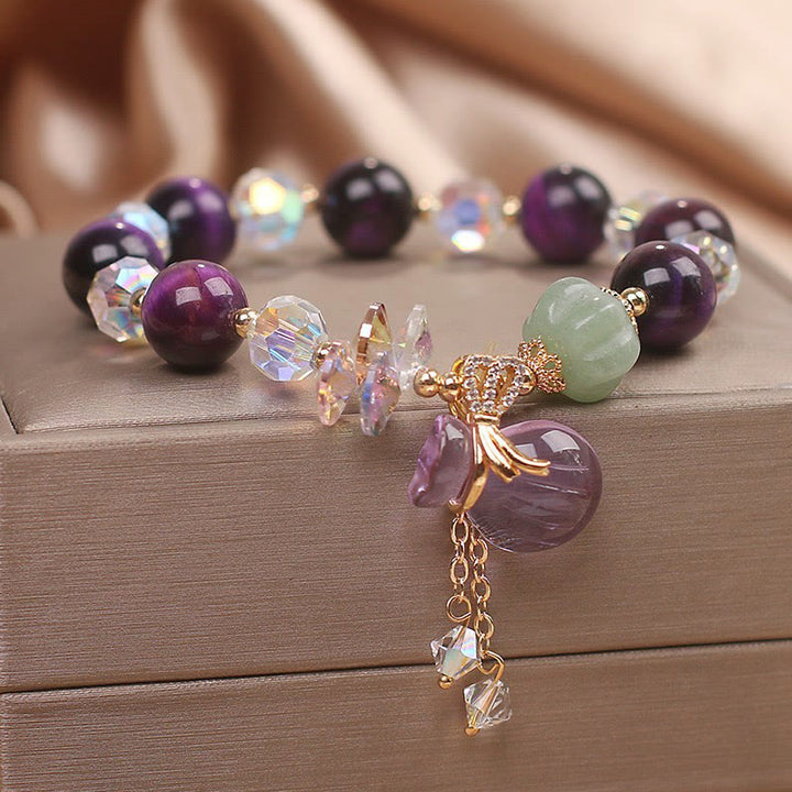Pulsera de valentía con Buddha Stones, ojo de tigre morado, cristal blanco, amatista y jade