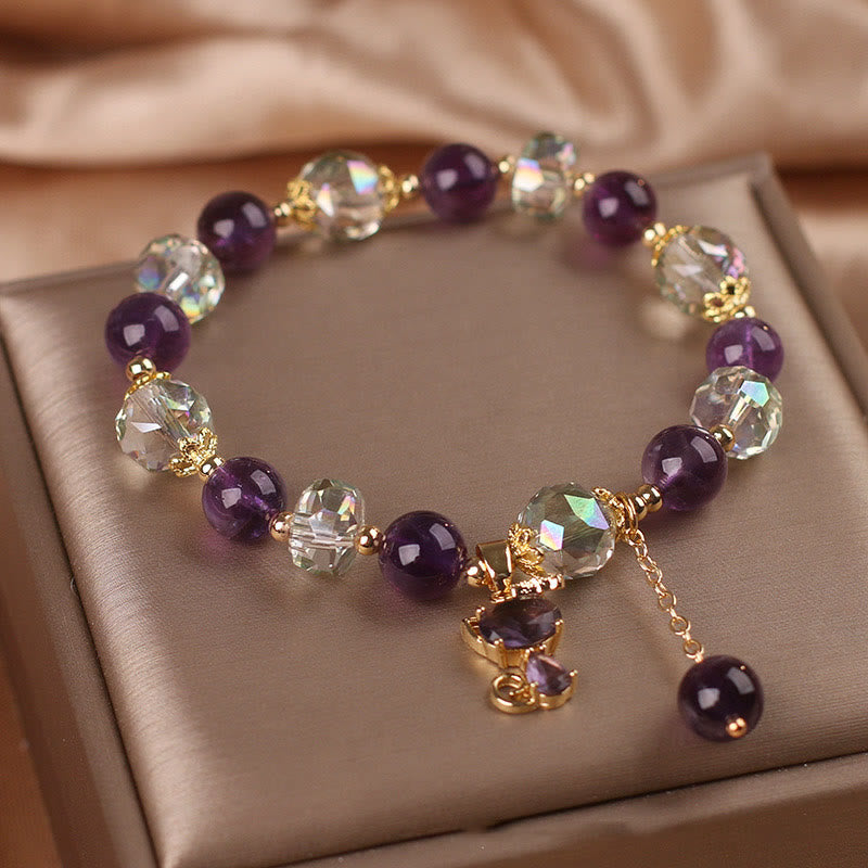 Pulsera de meditación con zorro de cristal blanco y amatista y Buddha Stones
