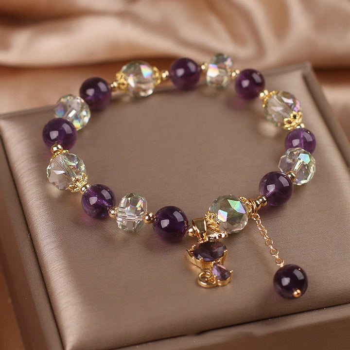 Pulsera de meditación con zorro de cristal blanco y amatista y Buddha Stones