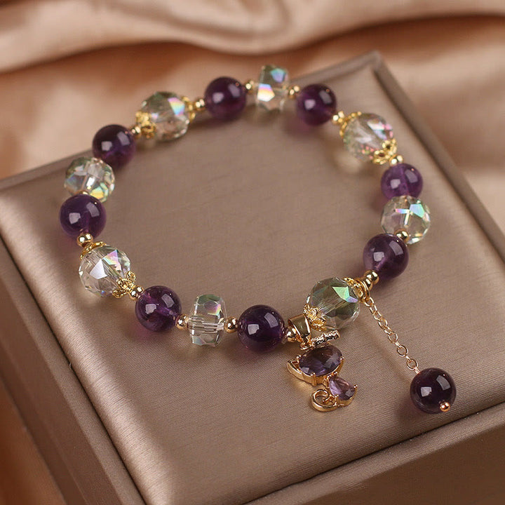 Pulsera de meditación con zorro de cristal blanco y amatista y Buddha Stones