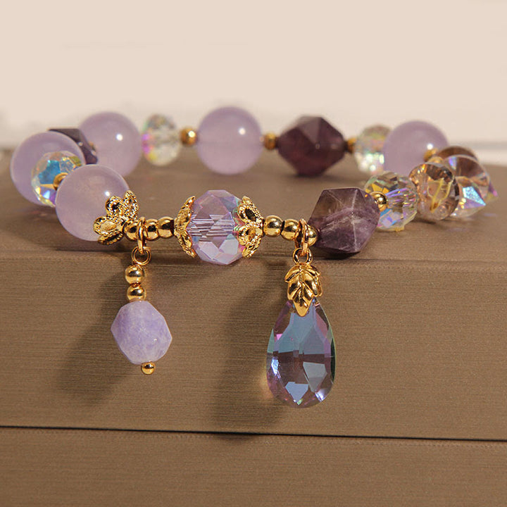 Pulsera de meditación con gotas de cristal blanco y amatista de Buddha Stones