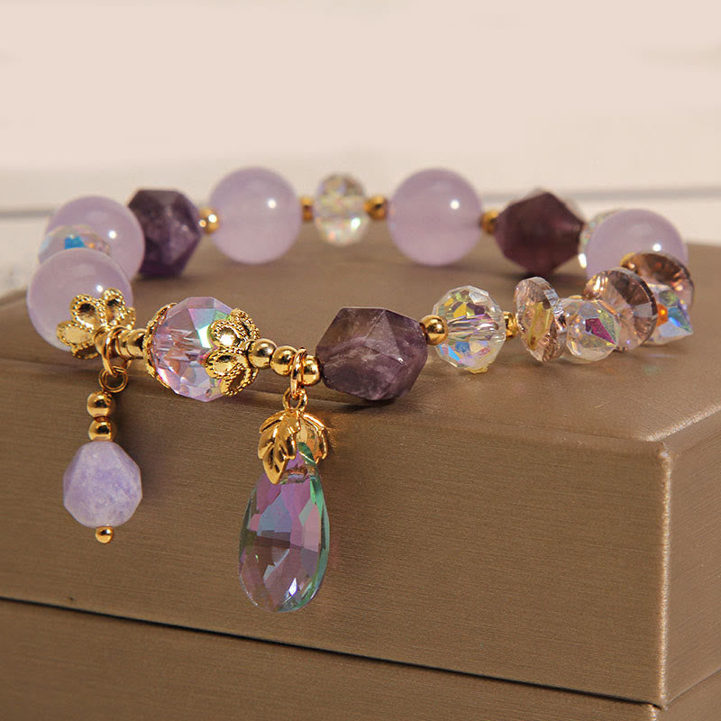 Pulsera de meditación con gotas de cristal blanco y amatista de Buddha Stones