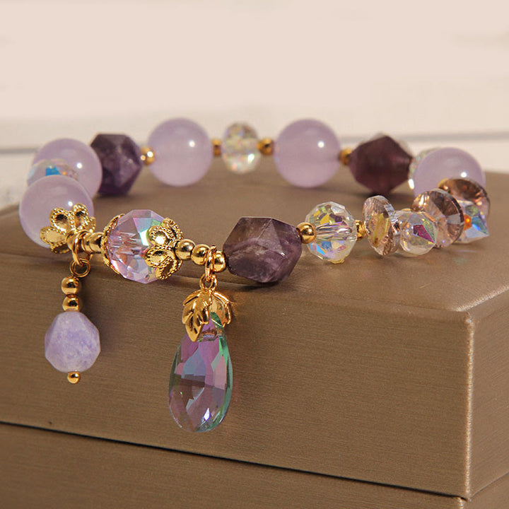 Pulsera de meditación con gotas de cristal blanco y amatista de Buddha Stones