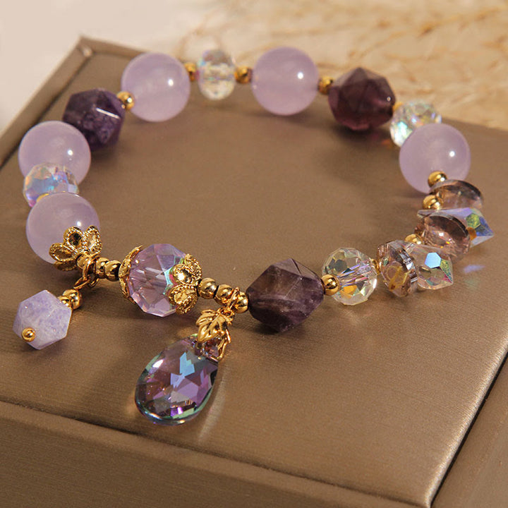 Pulsera de meditación con gotas de cristal blanco y amatista de Buddha Stones
