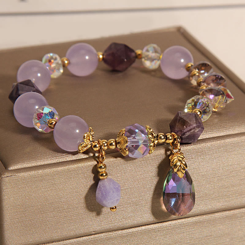 Pulsera de meditación con gotas de cristal blanco y amatista de Buddha Stones