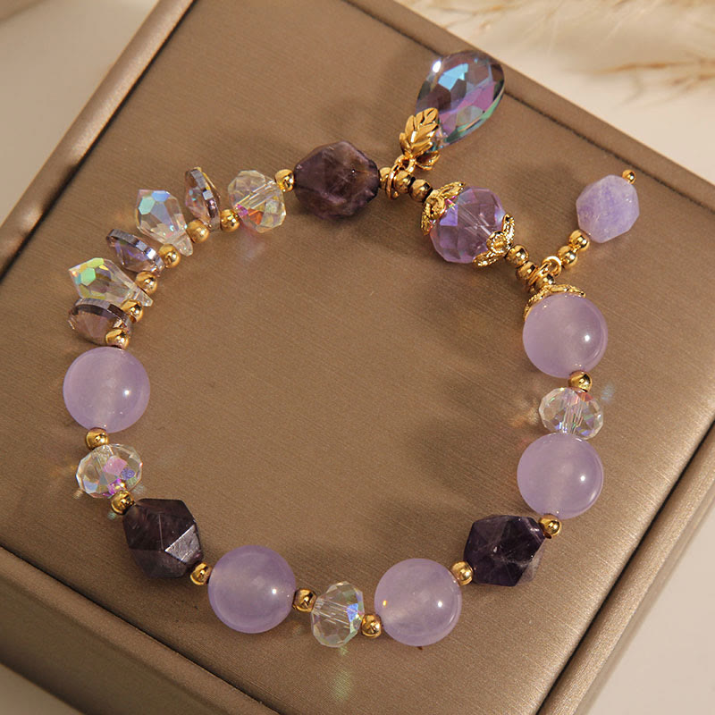 Pulsera de meditación con gotas de cristal blanco y amatista de Buddha Stones