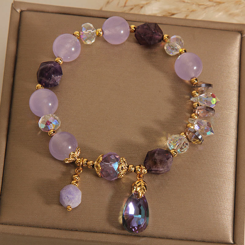 Pulsera de meditación con gotas de cristal blanco y amatista de Buddha Stones