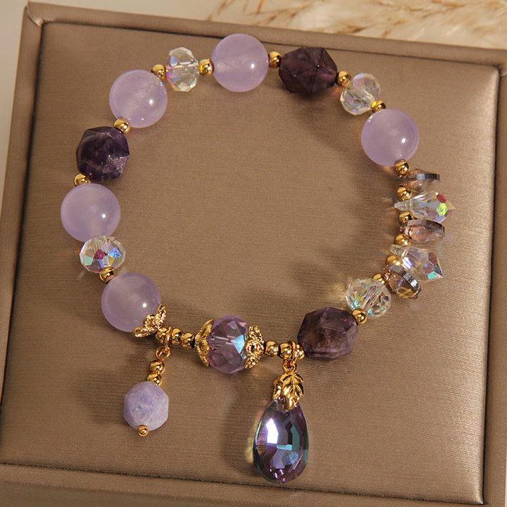 Pulsera de meditación con gotas de cristal blanco y amatista de Buddha Stones