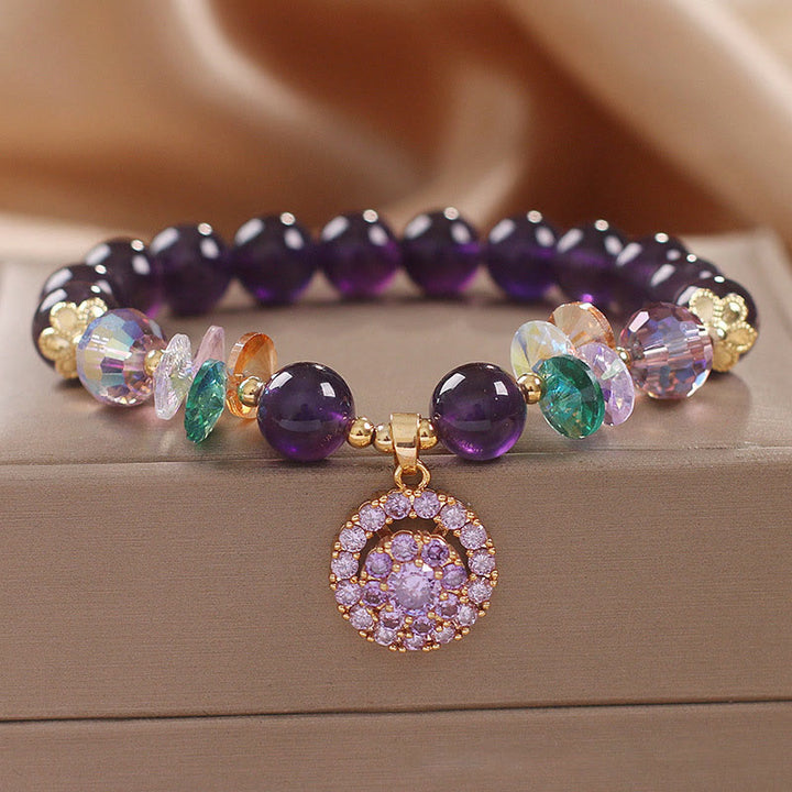 Pulsera de conciencia espiritual con Buddha Stones, amatista, cristal verde, citrino y cristal blanco