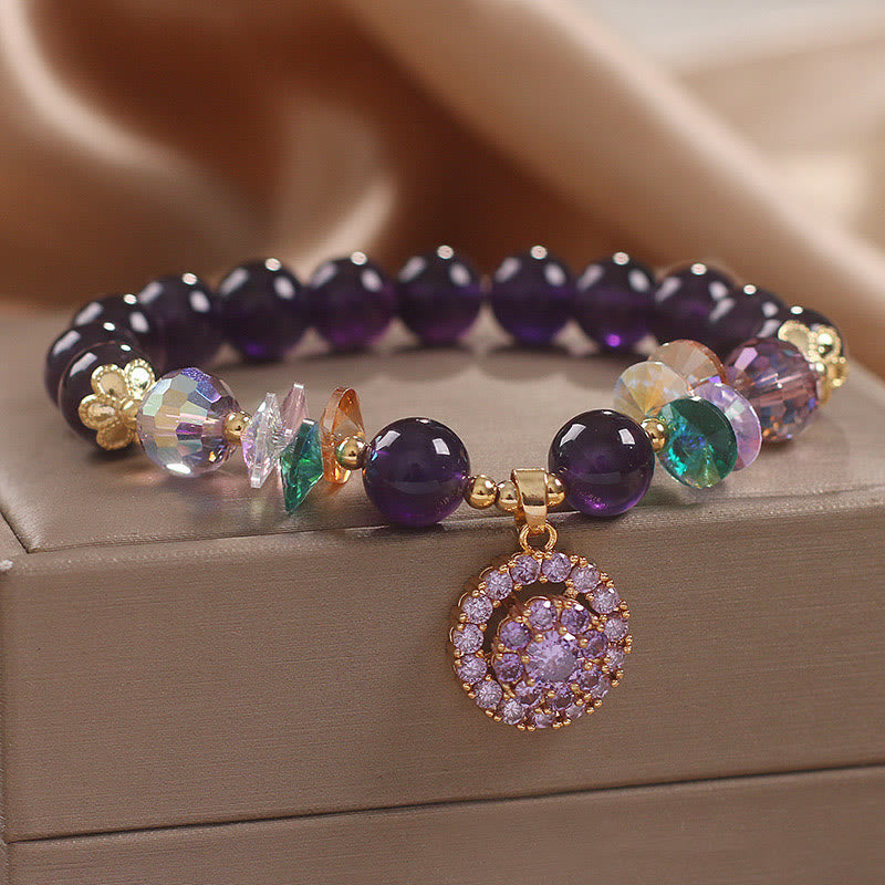 Pulsera de conciencia espiritual con Buddha Stones, amatista, cristal verde, citrino y cristal blanco
