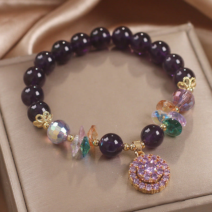 Pulsera de conciencia espiritual con Buddha Stones, amatista, cristal verde, citrino y cristal blanco