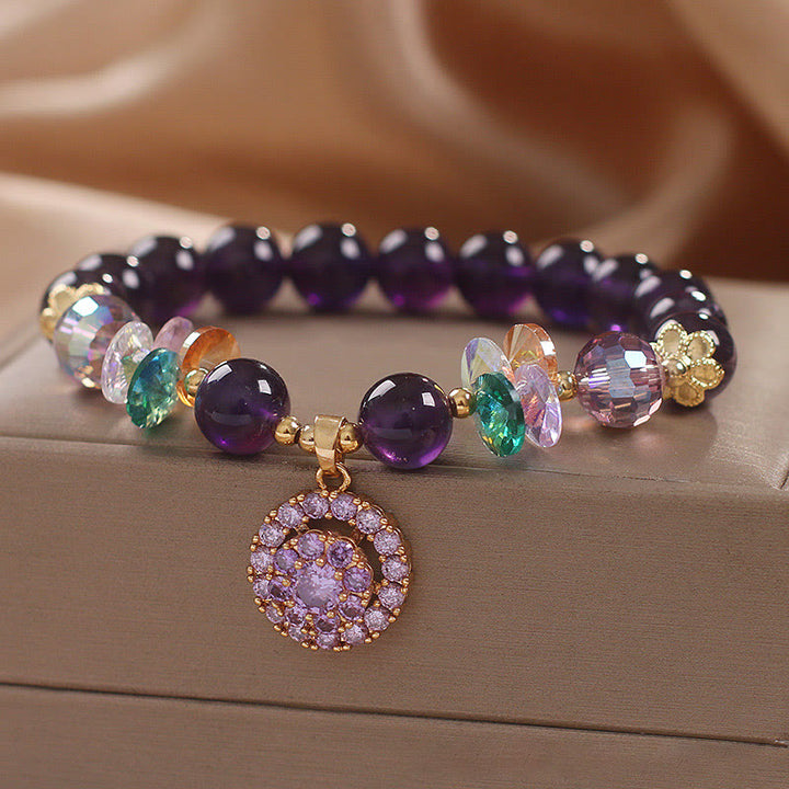 Pulsera de conciencia espiritual con Buddha Stones, amatista, cristal verde, citrino y cristal blanco