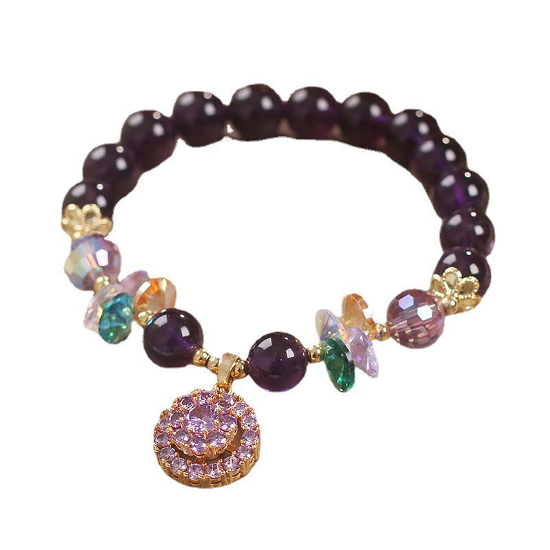 Pulsera de conciencia espiritual con Buddha Stones, amatista, cristal verde, citrino y cristal blanco